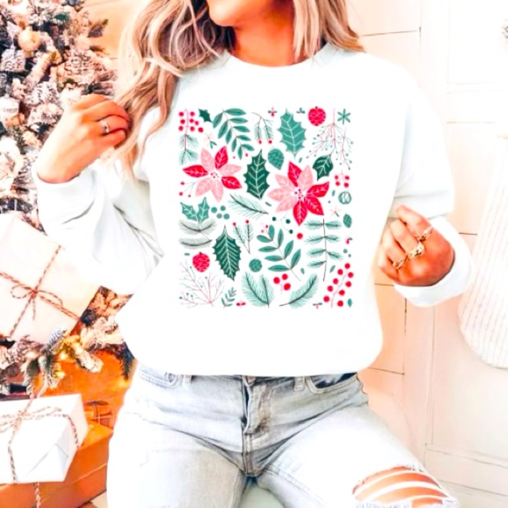 Festive Foliage White Gildan Sweatshirt 50% Cotton 50% Polyester S-M-L-XL